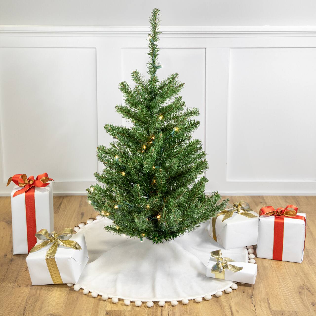 3ft. Pre-Lit Canadian Pine Artificial Christmas Tree, Clear & White LED Lights